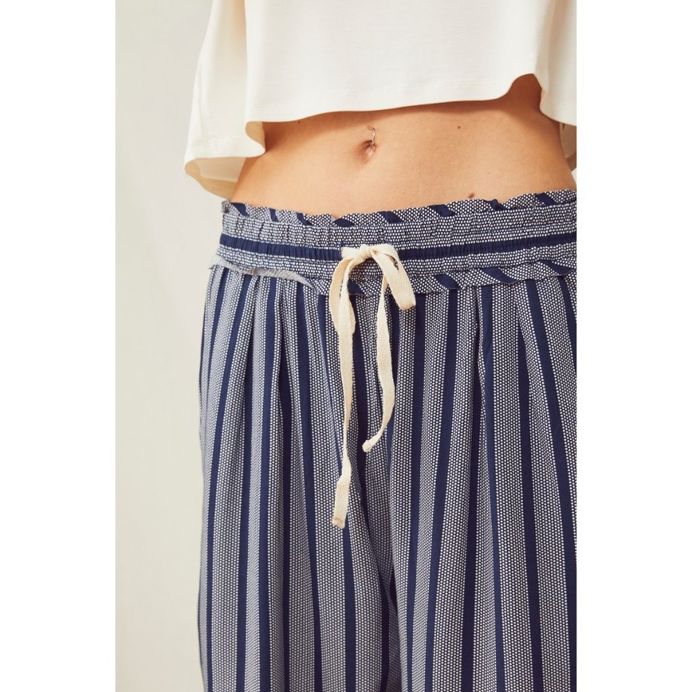 Free People Blue Stripe Lounge Pants with Cream Drawstring - Picture 3 of 8